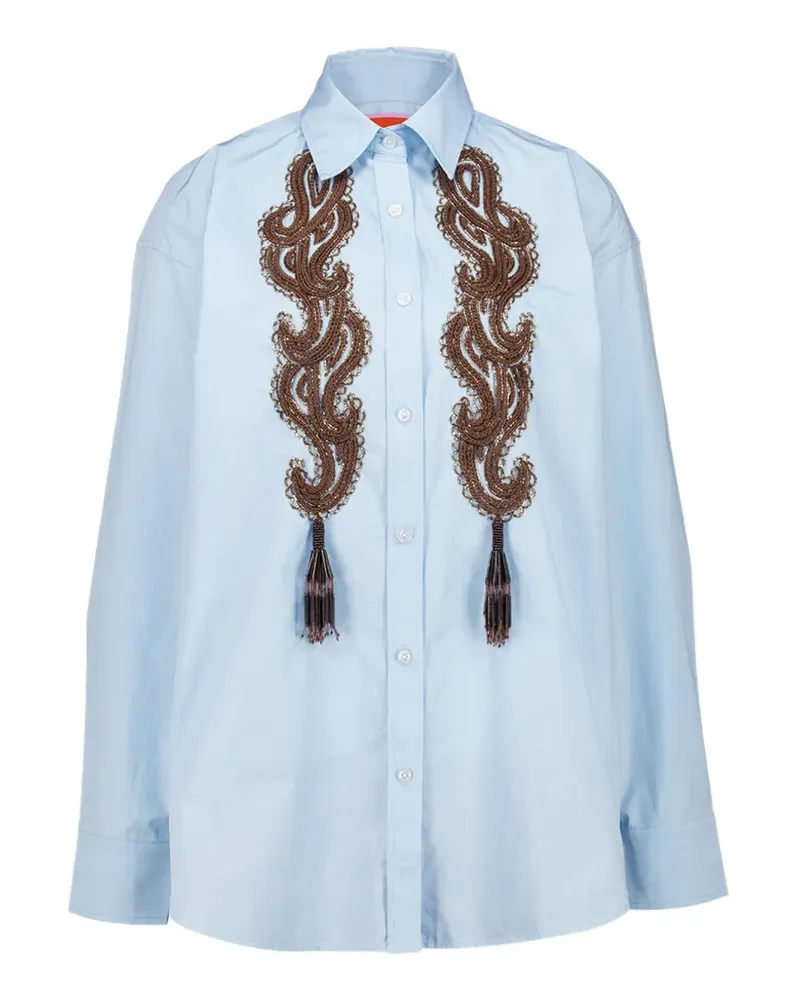 La DoubleJ Peony Placéee embroidered cotton shirt - Blau Blau