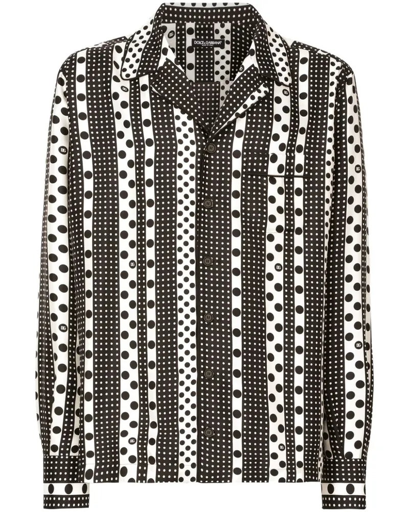 Dolce & Gabbana Seidenhemd mit Polka Dot-Print - Schwarz Schwarz