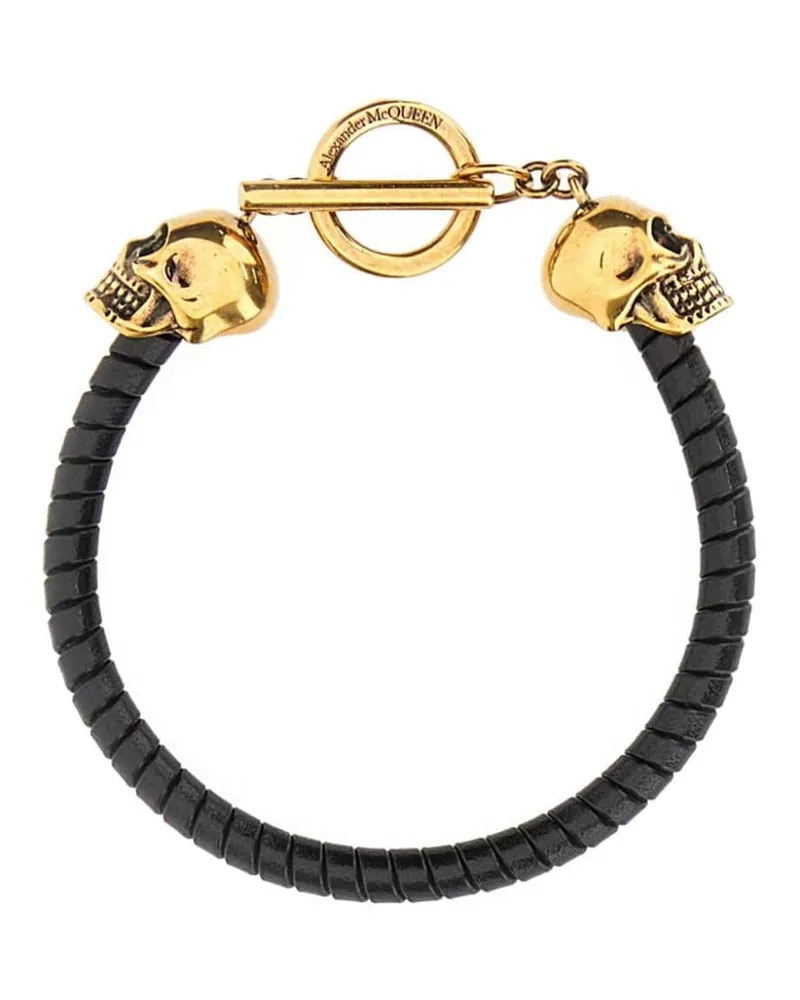 Alexander McQueen Lederarmband mit Totenköpfen Schwarz