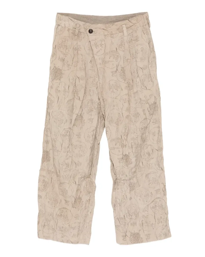 Ziggy Chen graphic-print pleated trousers - Nude Nude