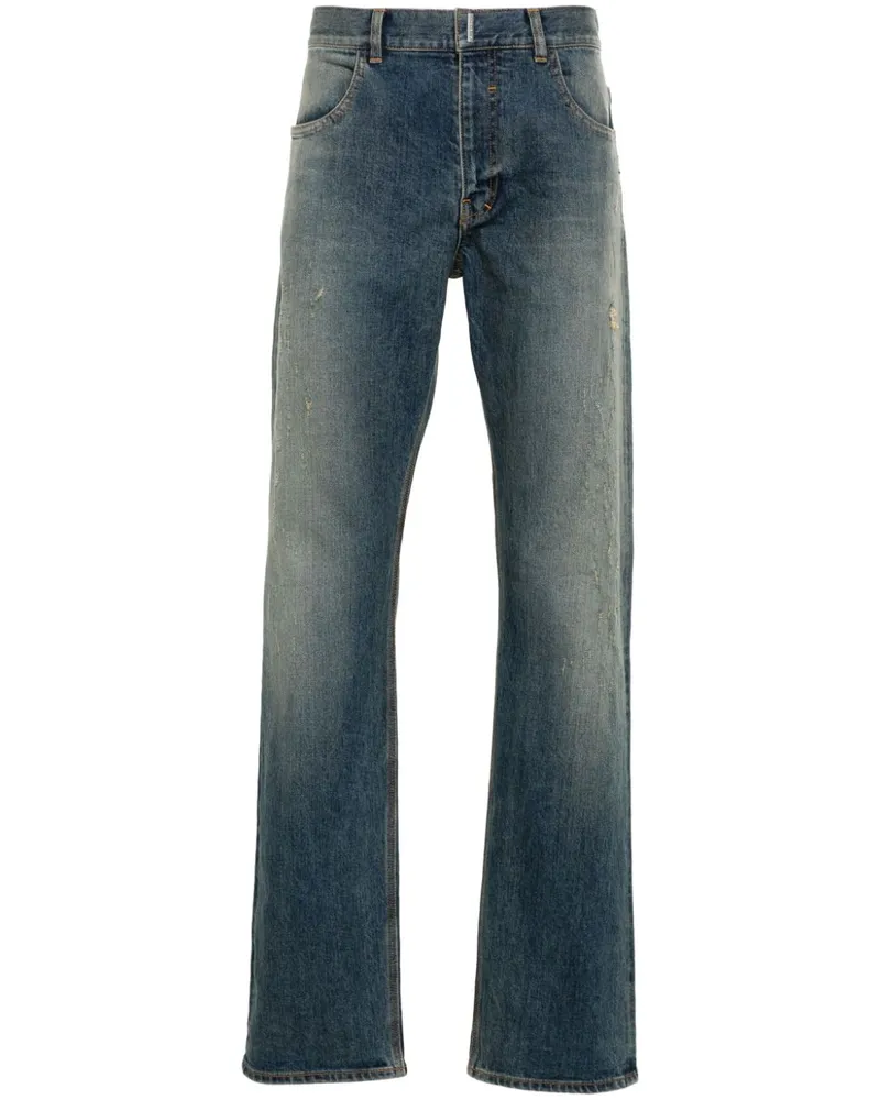 Givenchy Gerade Distressed-Jeans mit Logo-Schild - Blau Blau
