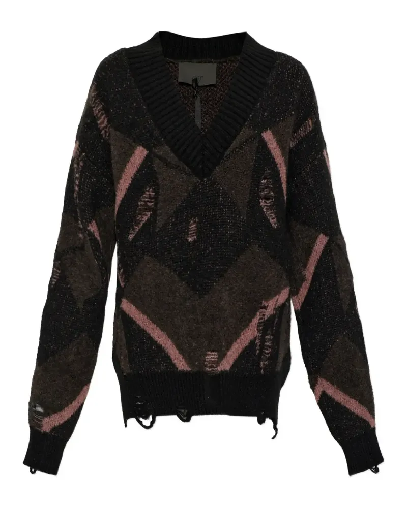 AKEP distressed V-neck sweater - Schwarz Schwarz