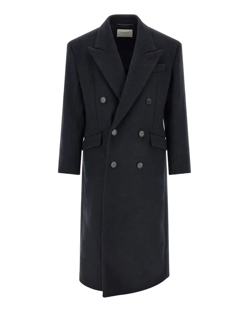 Saint Laurent long coat in double-face wool felt - Blau Blau