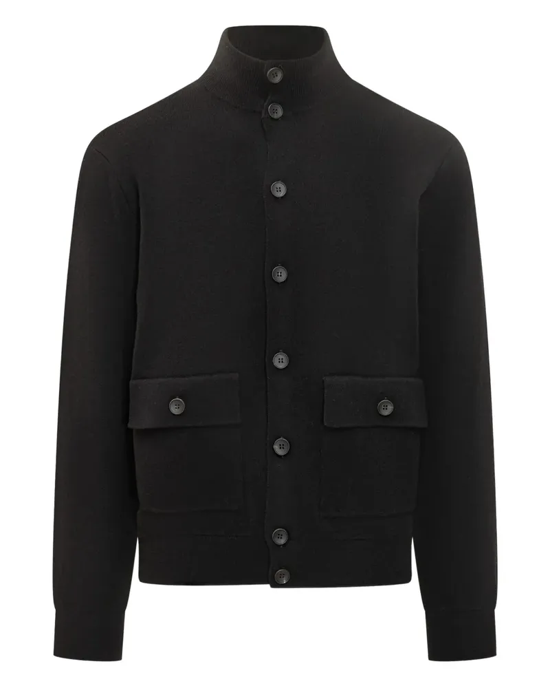 Filippo de Laurentiis Stehkragen-Cardigan mit Klappentasche - Schwarz Schwarz