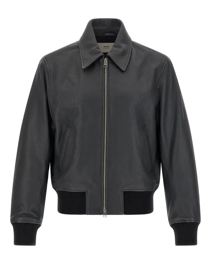 AMI Paris zip-up leather jacket - Grau Grau