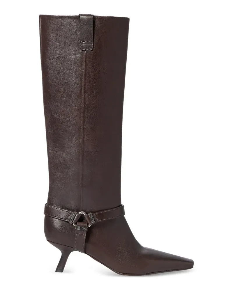 Brunello Cucinelli Reitstiefel aus Leder mit glänzenden Schlaufen - Braun Braun