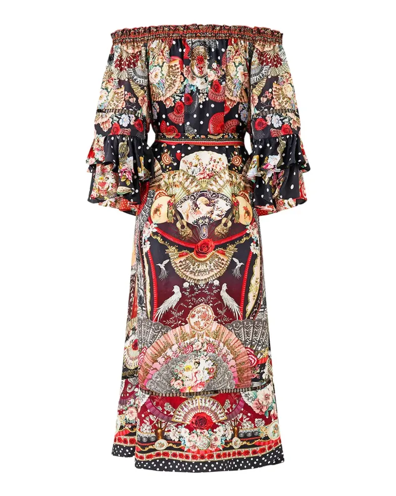 Camilla Daughters of duende off-shoulder ruffled-sleeve midi dress - Schwarz Schwarz