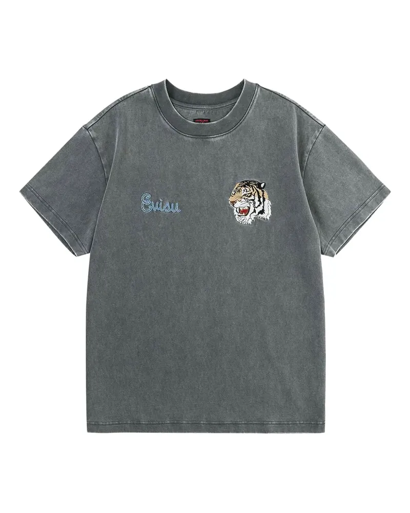 Evisu T-Shirt mit Tigerstickerei - Grau Grau