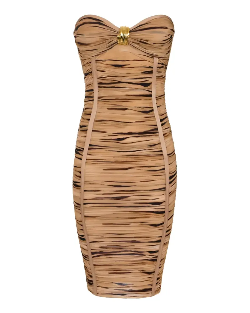 Elisabetta Franchi tiger-print jewel-clasp dress - Nude Nude