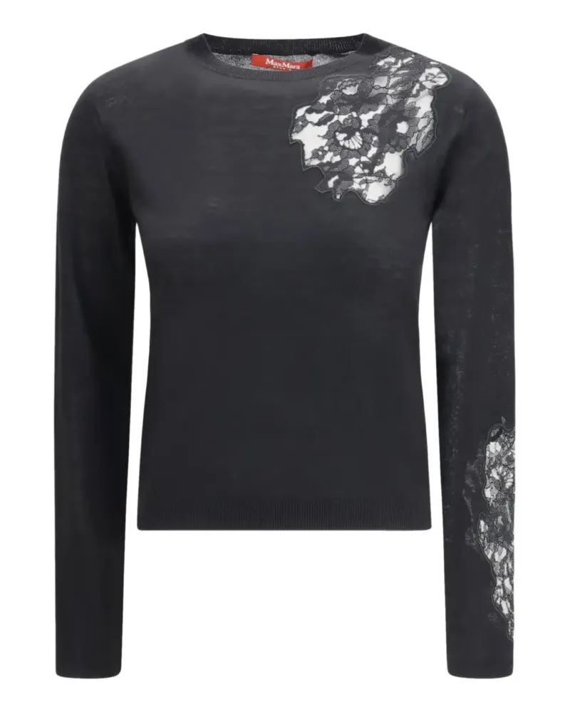 Max Mara T-Shirt mit Spitzenbesatz - Schwarz Schwarz
