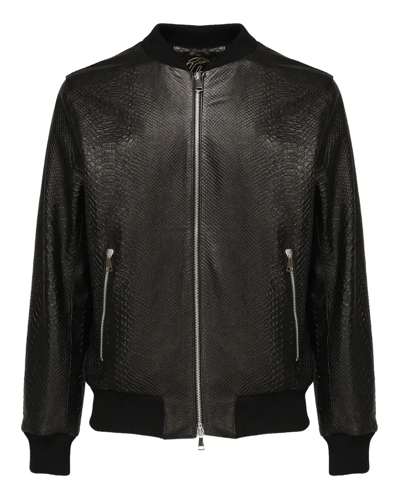 Giuliano Galiano Miami zip python-effect leather jacket - Schwarz Schwarz