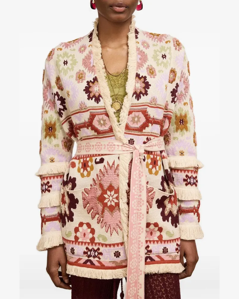 Hayley Menzies Soraya Jacquard-Cardigan mit Fransen - Nude Nude