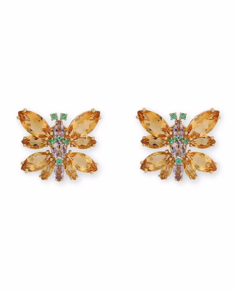Dolce & Gabbana 18kt Butterfly Gelbgoldohrringe mit Zitrin, Amethyst und Smaragd Gold