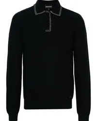 Emporio Armani Gerippter Pullover mit Polokragen Blau