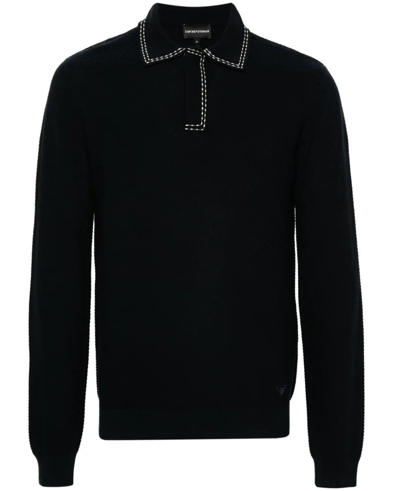 Emporio Armani Gerippter Pullover mit Polokragen Blau