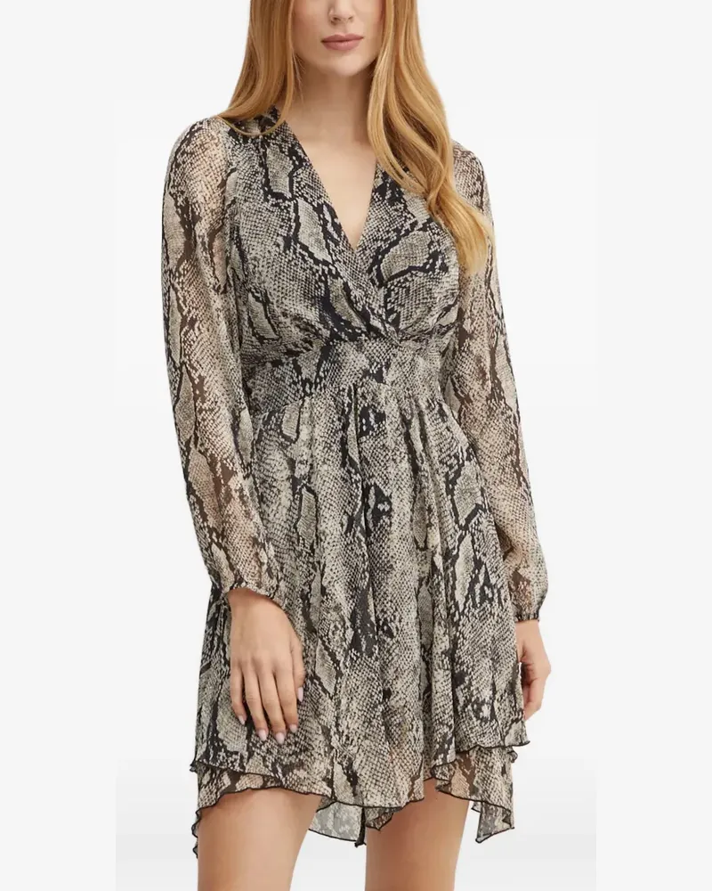Morgan snake-print wrap-style mini dress - Nude Nude