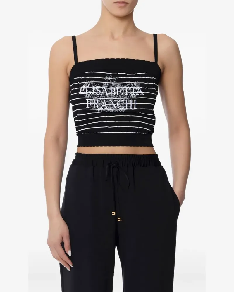 Elisabetta Franchi Gestreiftes Oberteil mit Stickerei - Schwarz Schwarz