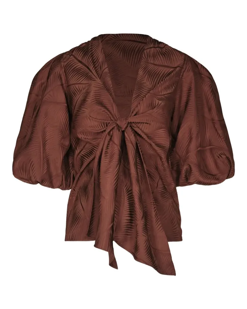 Johanna Ortiz Luz Nocturna jacquard puffed sleeve top - Braun Braun