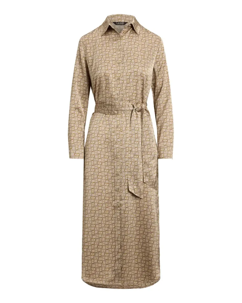 Ralph Lauren monogram-print belted shirt midi dress - Nude Nude