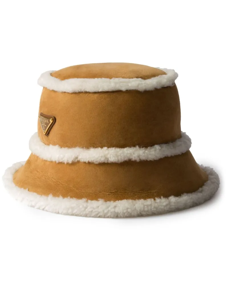 Prada Fischerhut aus Wildleder mit Shearling - Braun Braun