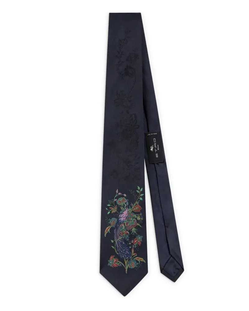 Etro Krawatte mit Pfauenstickerei - Schwarz Schwarz