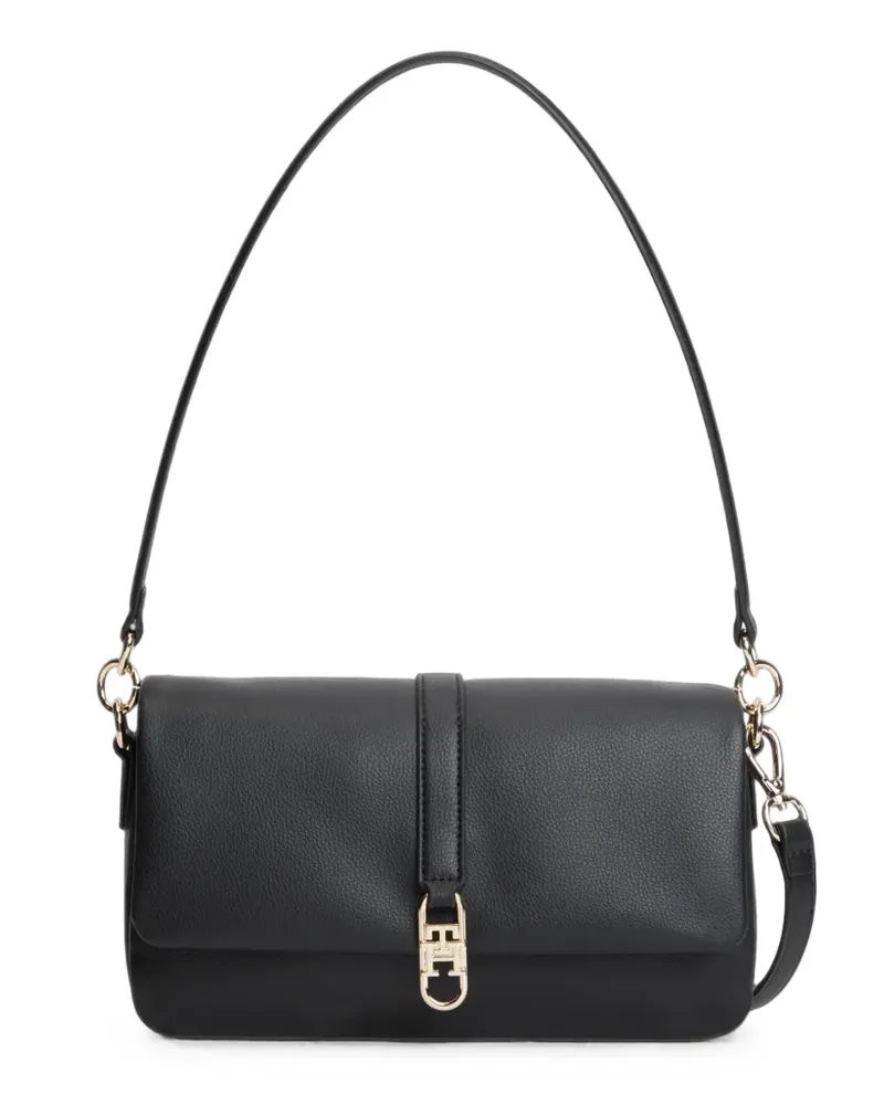 Tommy Hilfiger logo-plaque pebbled-effect shoulder bag - Schwarz Schwarz