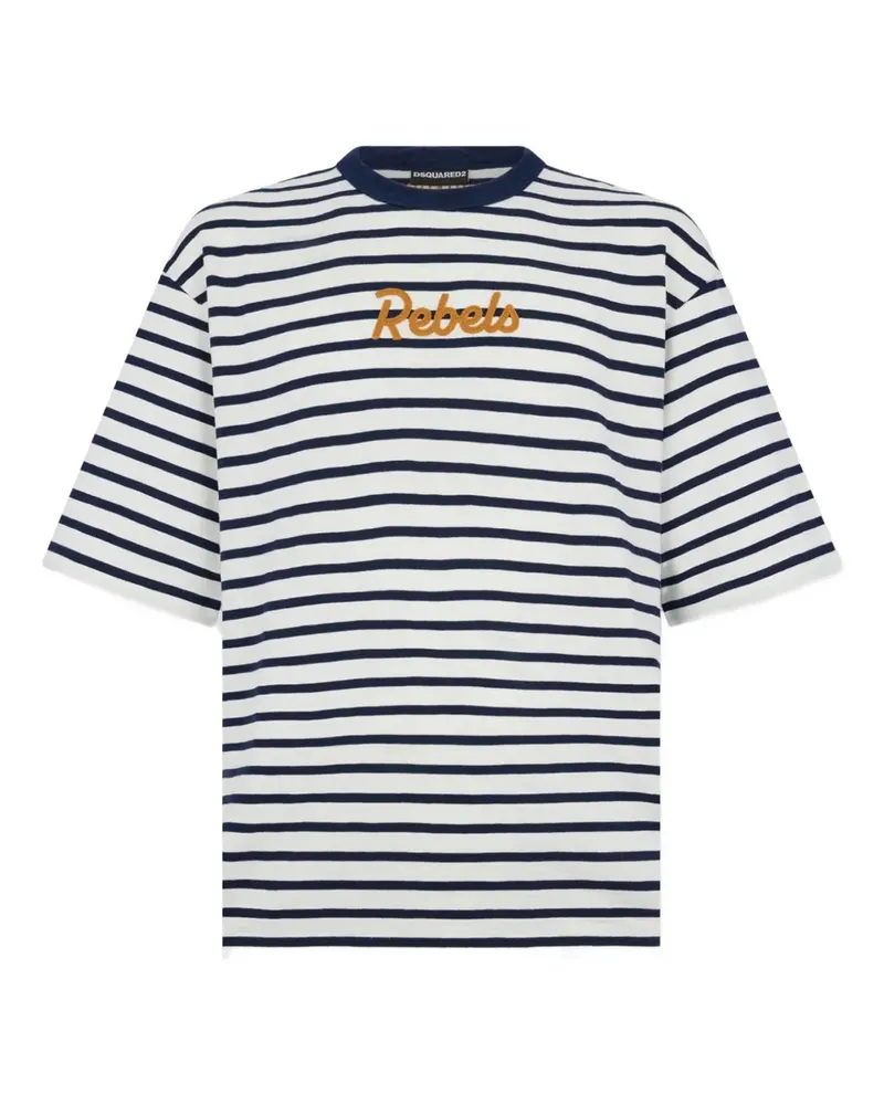 Dsquared2 Gestreiftes Rebels T-Shirt - Weiß Weiß