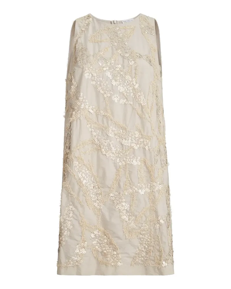 Brunello Cucinelli techno cotton poplin mini dress with dazzling seabed embroidery - Nude Nude