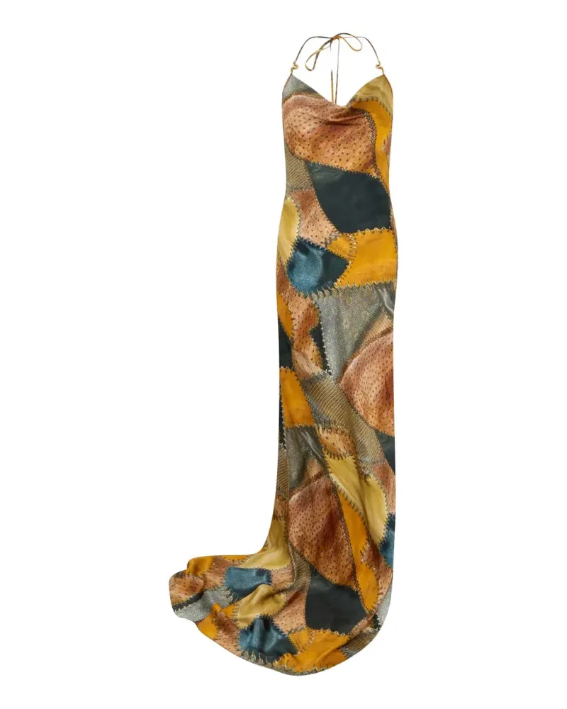 Roberto Cavalli patchwork-print halterneck maxi dress - Gelb Gelb