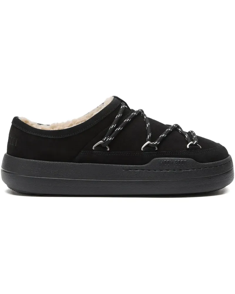 Moon Boot Park Slipper aus Shearling mit Spitzendetail - Schwarz Schwarz