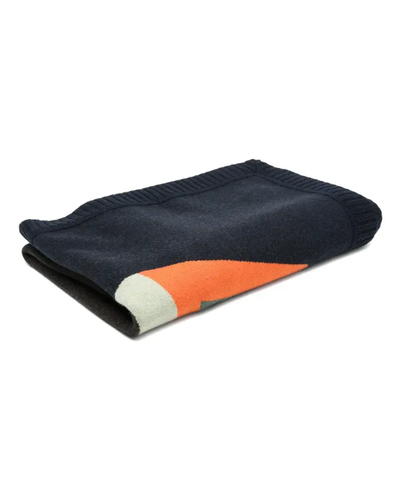 Loewe colour-block ribbed-trim blanket - Blau Blau