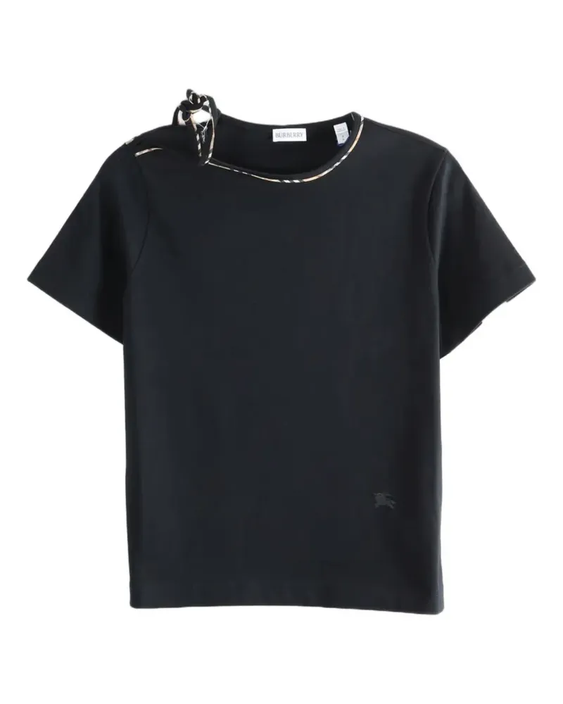 Burberry check-trim bow-detail T-shirt - Schwarz Schwarz