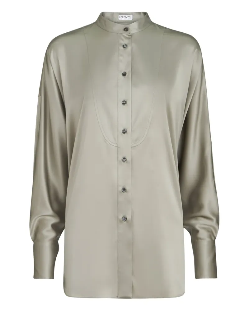 Brunello Cucinelli Hemd mit Monili-Stehkragen - Grün Grün
