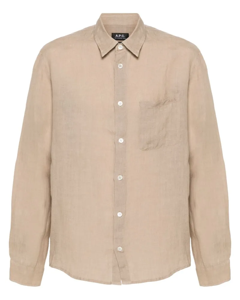 A.P.C. Leinenhemd mit Logo-Stickerei - Nude Nude