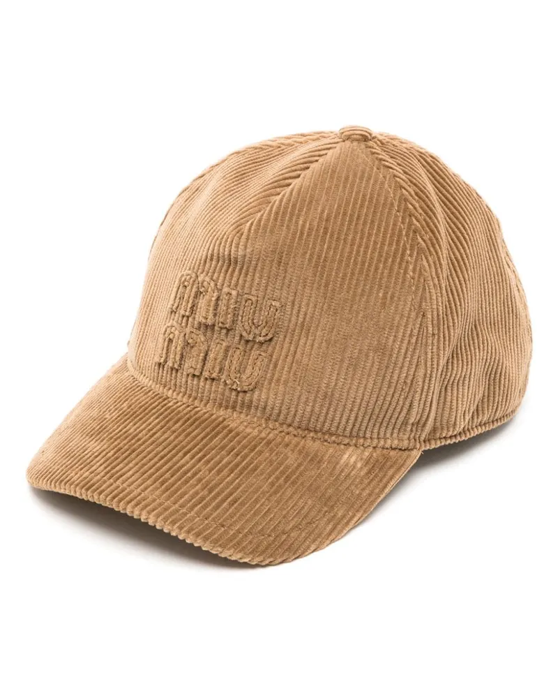 Miu Miu logo-appliqué corduroy baseball cap - Braun Braun