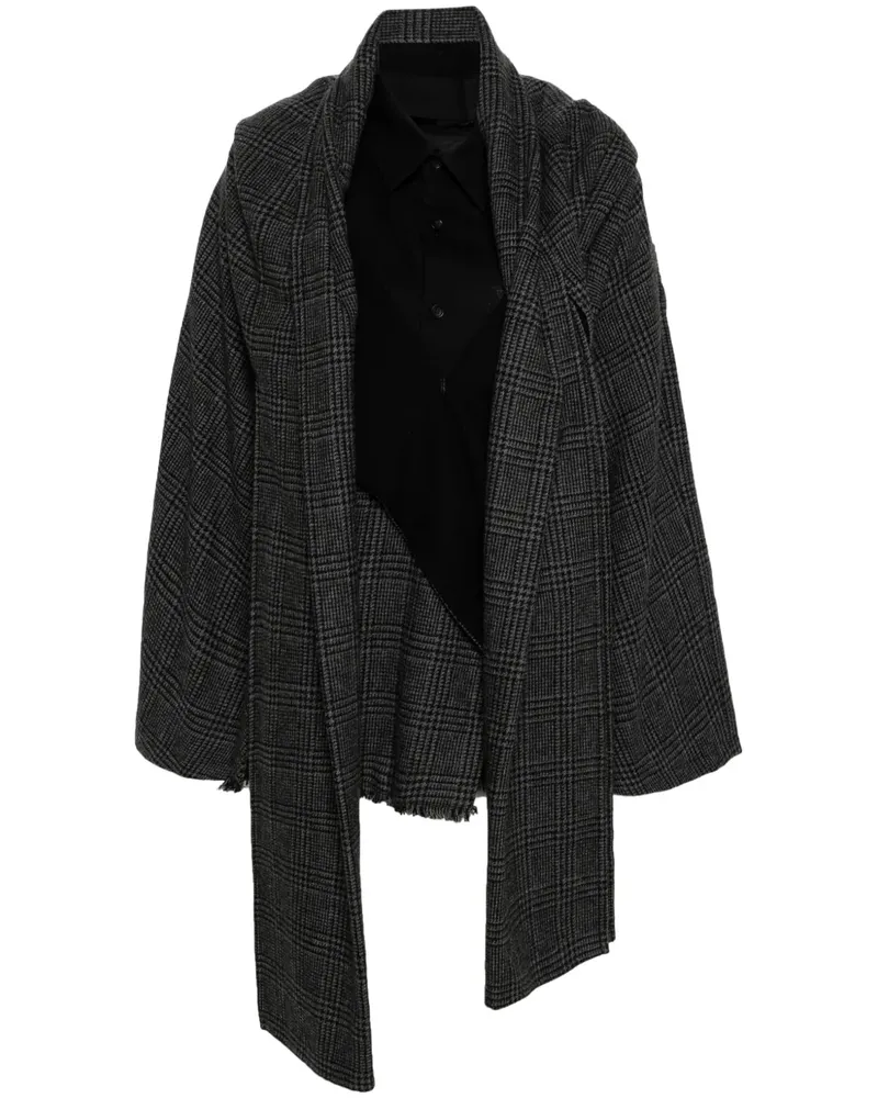 Yohji Yamamoto Combination Mantel mit Karomuster - Grau Grau
