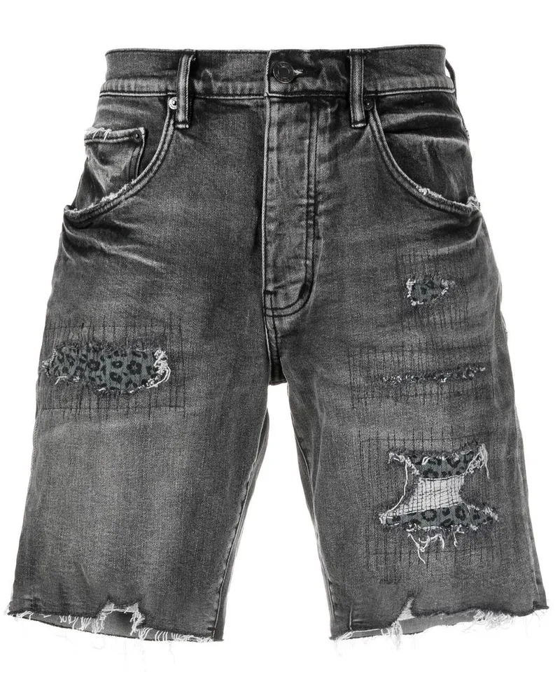 PURPLE BRAND Jeans-Shorts mit Animal-Print - Schwarz Schwarz