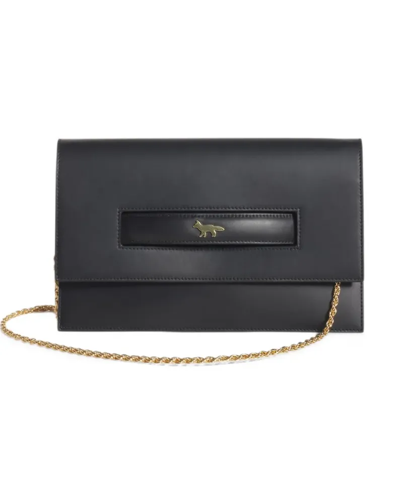 Kitsuné Festive logo plaque bovine leather clutch bag - Schwarz Schwarz