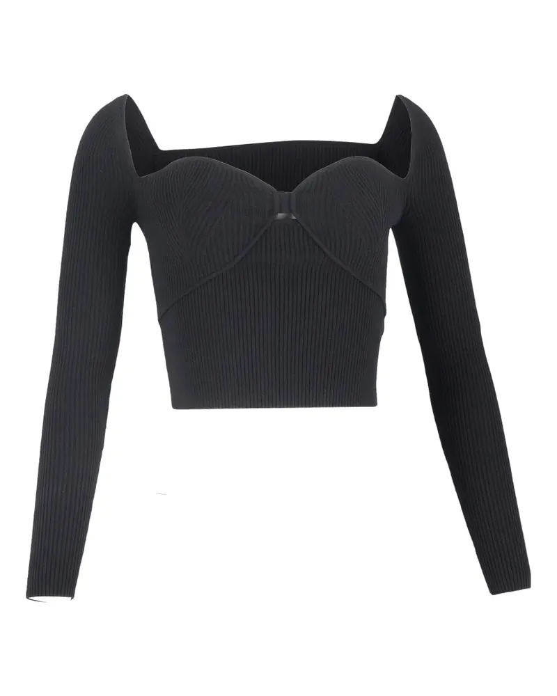 Self-Portrait long-sleeve cropped top - Schwarz Schwarz