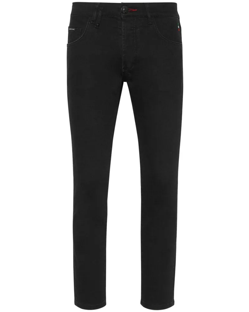 Philipp Plein Tief sitzende Lion Circus Skinny-Jeans - Schwarz Schwarz