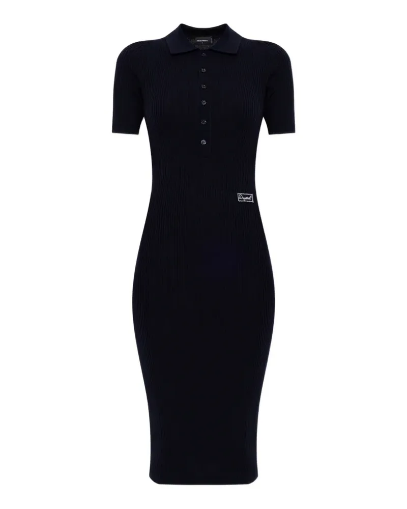 Dsquared2 Geripptes Midikleid mit Polokragen - Blau Blau