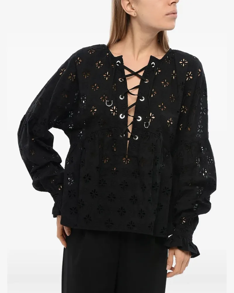 John Richmond broderie anglaise lace-up blouse - Schwarz Schwarz