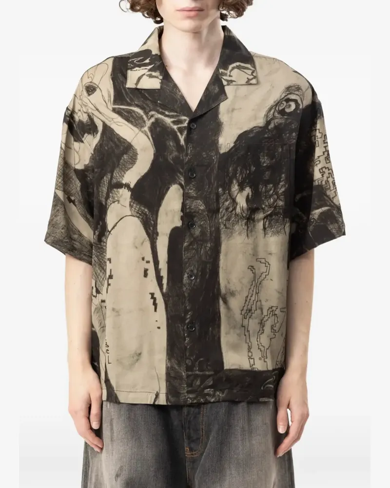 DOMREBEL Extrovert Hemd mit Skizzen-Print - Nude Nude