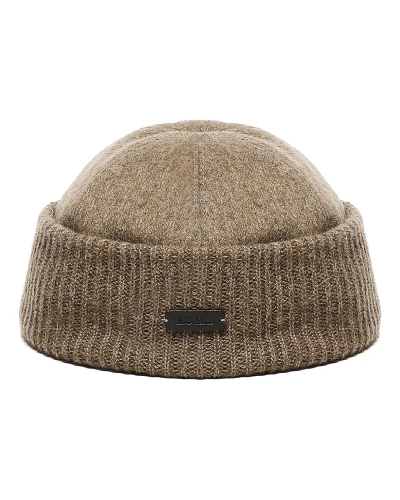 Loro Piana Gerippte Beanie mit Logo-Schild - Nude Nude