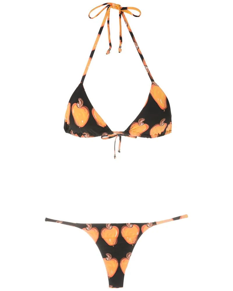 Amir Slama Triangel-Bikini mit Print - Schwarz Schwarz