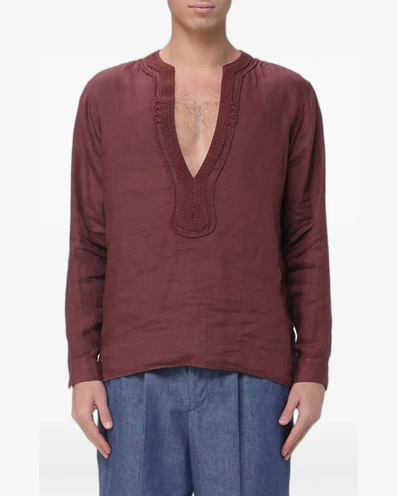 Emporio Armani crochet-trim linen shirt - Rot Rot