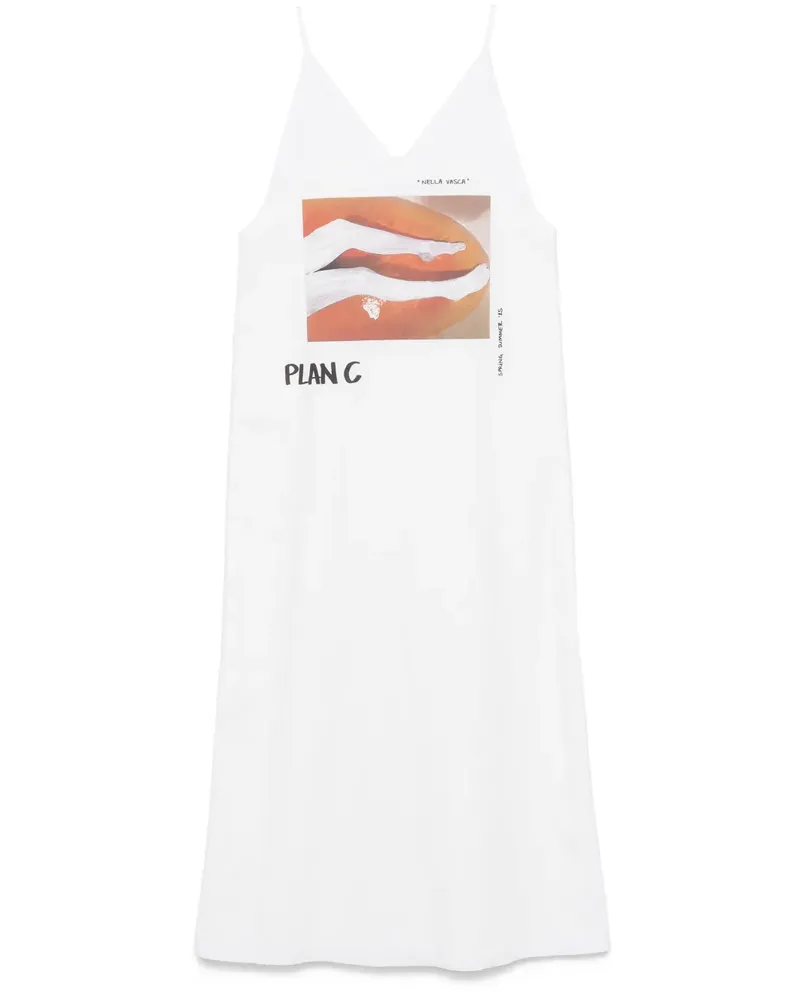 PLAN C Maxikleid mit grafischem Print - Weiß Weiß