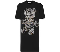 Minikleid mit Teddy-Print - Schwarz