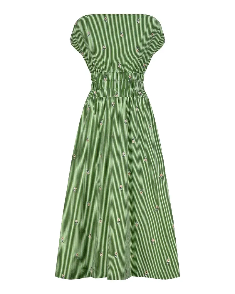Lela Rose Gestreiftes Kleid mit Stickerei - Grün Grün