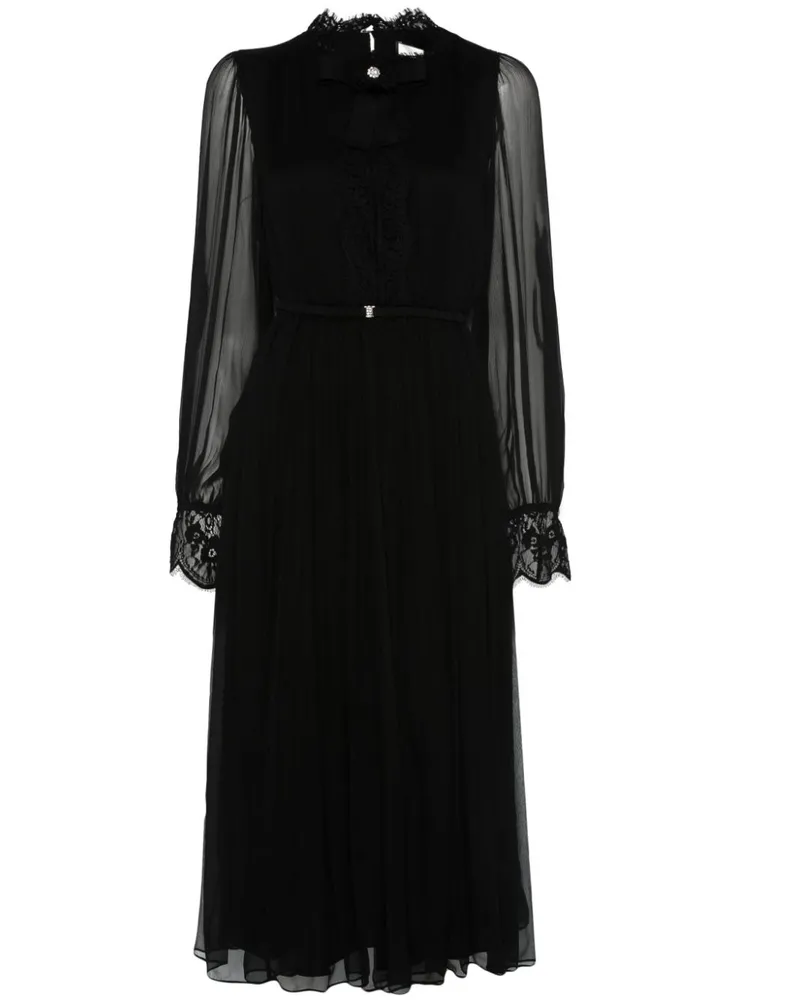 NISSA Seiden-Midikleid mit Kristallen - Schwarz Schwarz